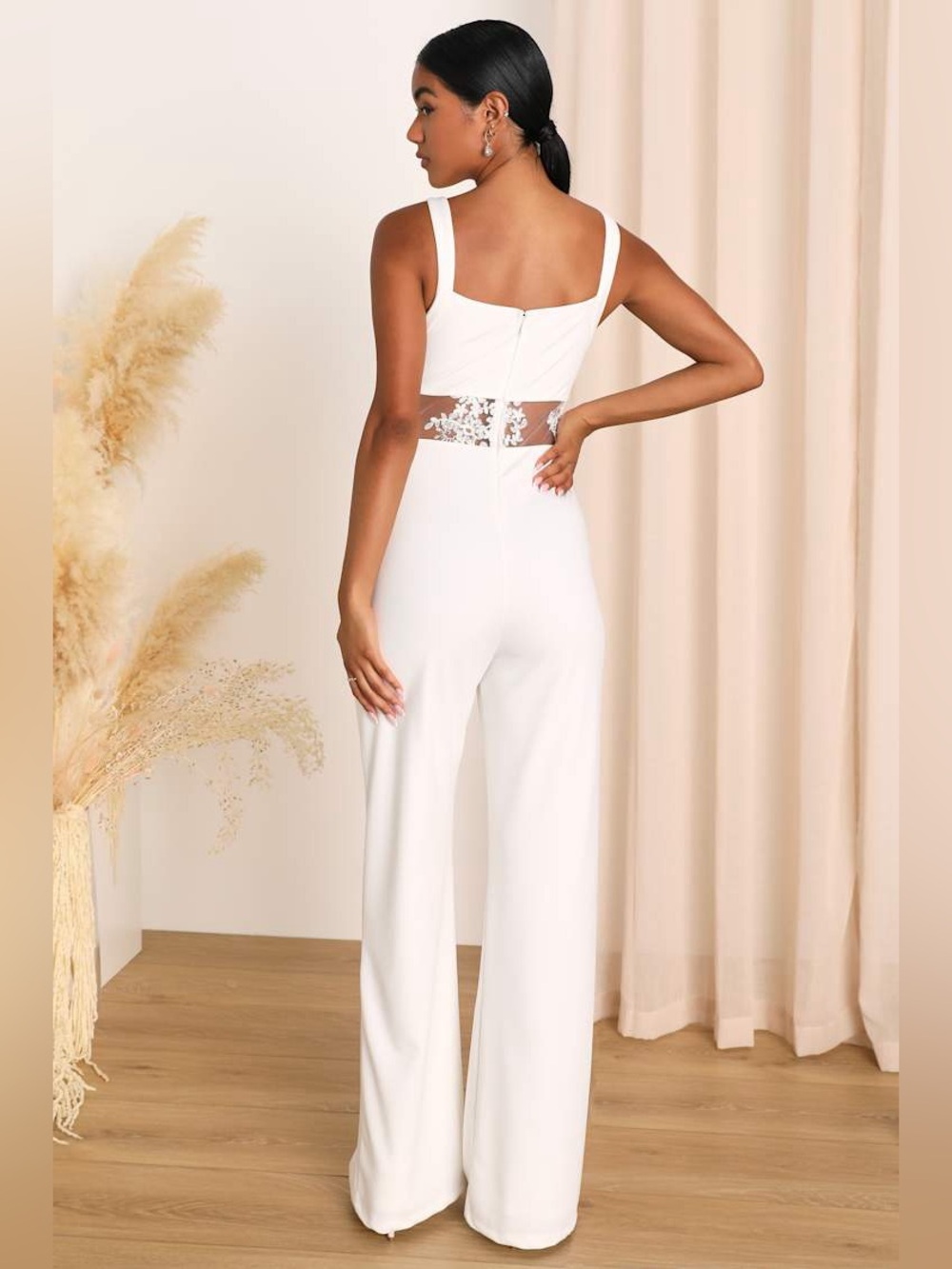 Lulu’s Adore the Feeling White Sheer Lace Bustier Twist-Front Jumpsuit - Picture 2 of 6